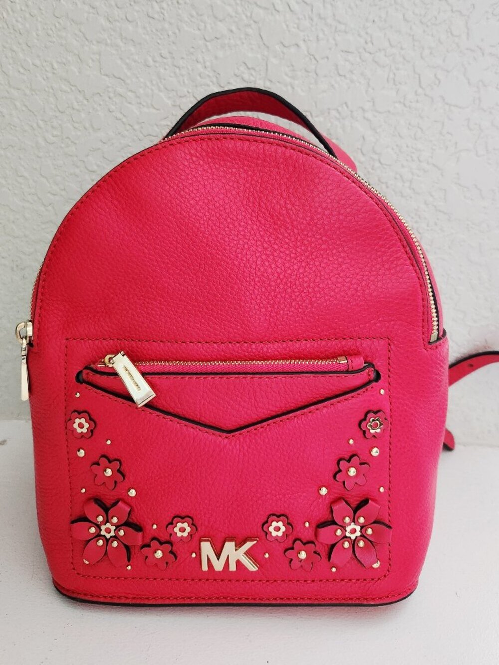 New Michael Kors Emblellished Floral Red Leather Backpack